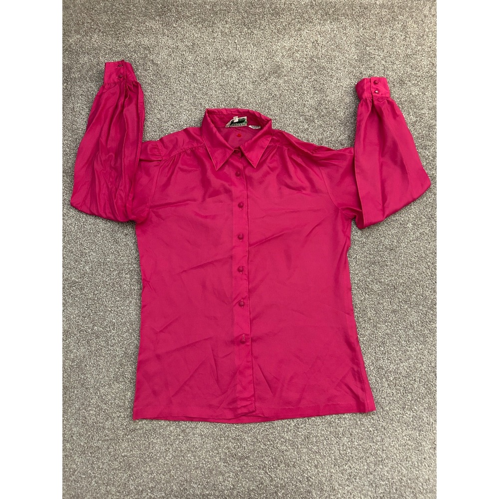 Lady Manhattan Silkhana Blouse Womens 8 Pink Good Vintage Button Up Satin Look